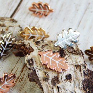 Mini leaf pins in gold copper and silver