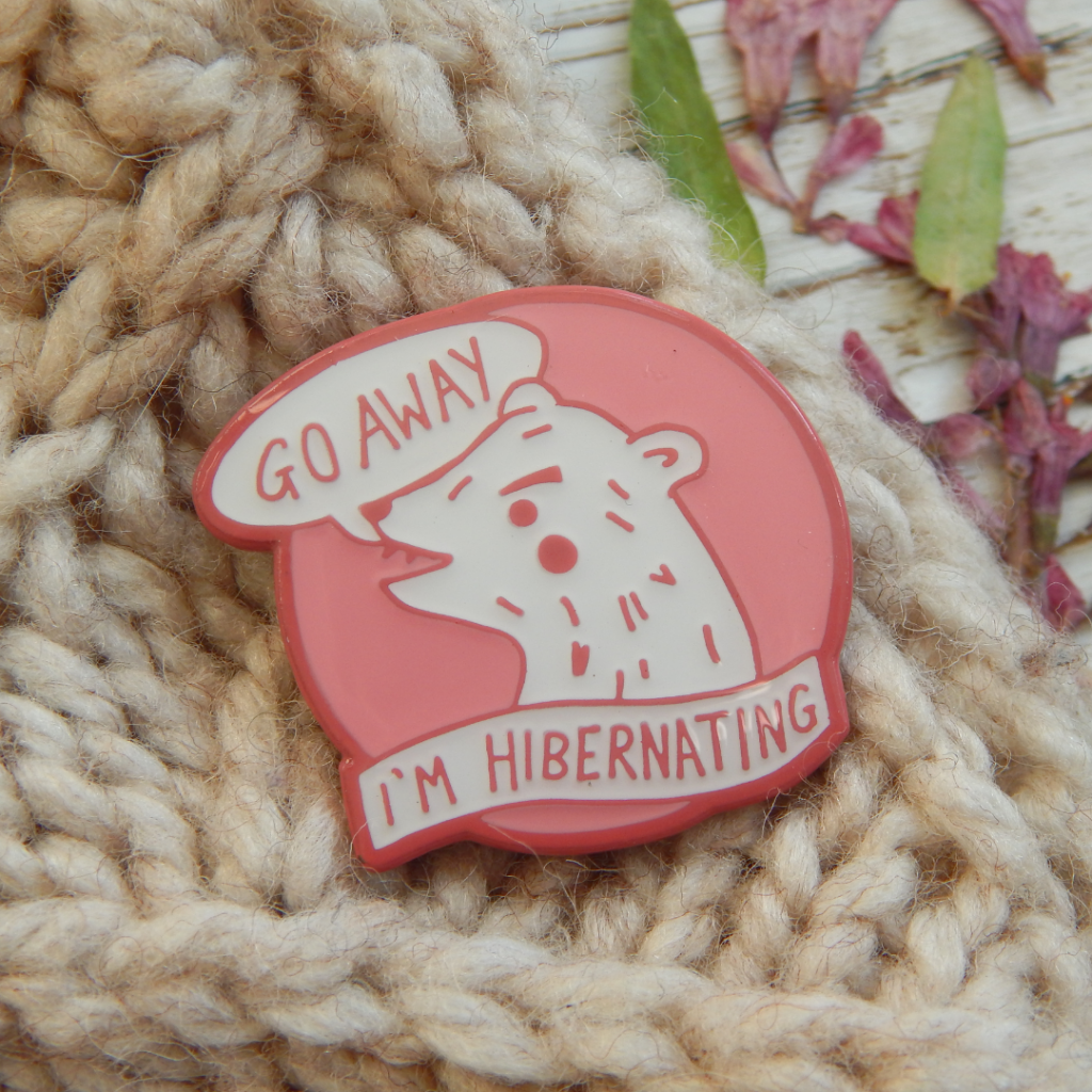 Cute Pink Grumpy Bear Enamel Pins for Introverts UK Christmas Gift Guide UK