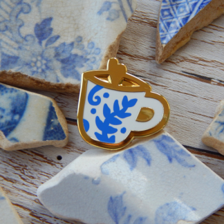 Mini Delftware Blue and White Cup Enamel Pin UK Gifts
