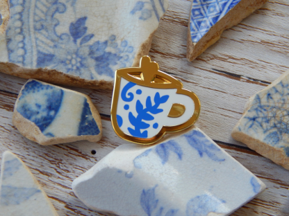 Mini Delftware Blue and White Cup Enamel Pin UK Gifts